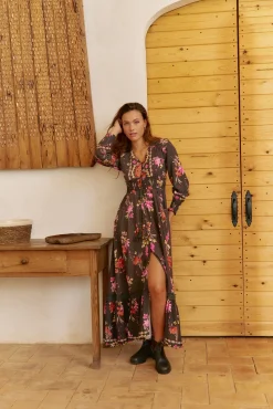 Vestido longo Sabrina com estampado de monarca