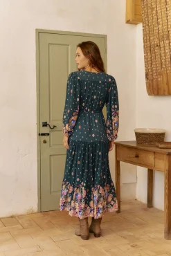 Vestido longo Teresa com estampado de ruibarbo