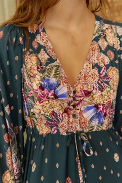 Vestido longo Teresa com estampado de ruibarbo