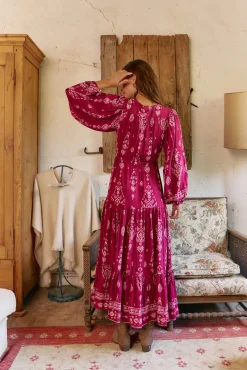 Vestido longo Teresa com estampado de ruibarbo