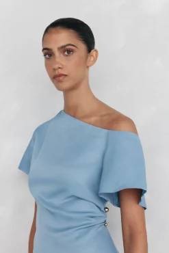 Vestido midi com apliques assimétricos