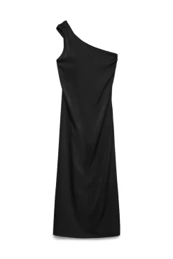 Vestido midi com decote assimétrico