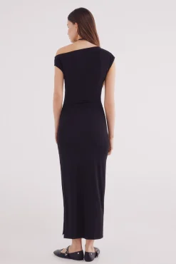 Vestido midi com decote assimétrico