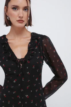 Vestido midi com decote zigue-zague