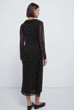 Vestido midi com decote zigue-zague