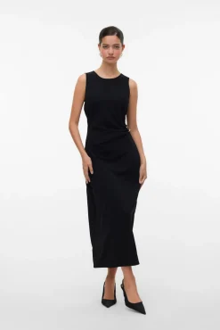 Vestido midi com detalhe de fivela