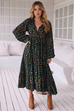 Vestido midi com estampado esmeralda Eve