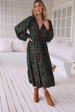 Vestido midi com estampado esmeralda Eve