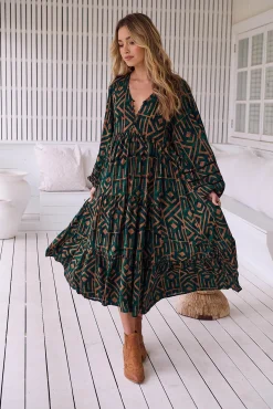 Vestido midi com estampado esmeralda Eve