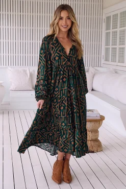 Vestido midi com estampado esmeralda Eve