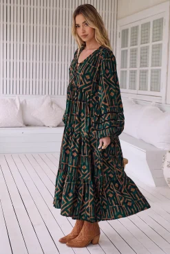 Vestido midi com estampado esmeralda Eve