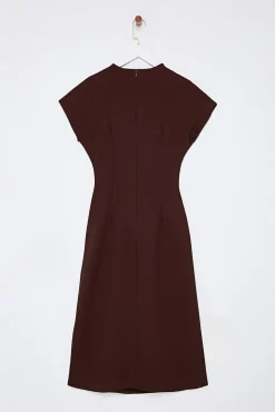 Vestido midi com gola virada para baixo
