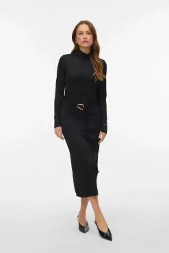 Vestido midi de malha com gola malha