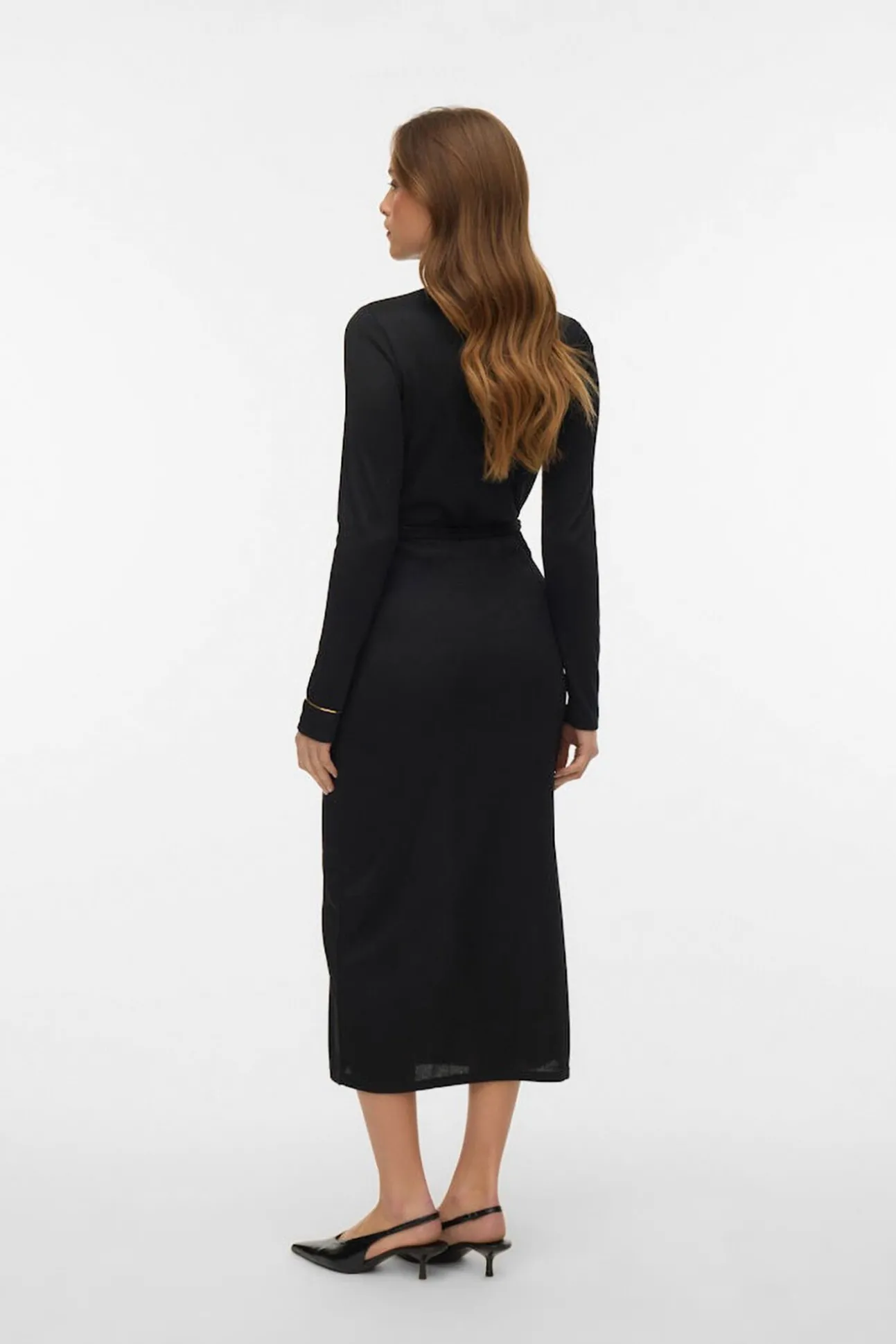 Vestido midi de malha com gola malha