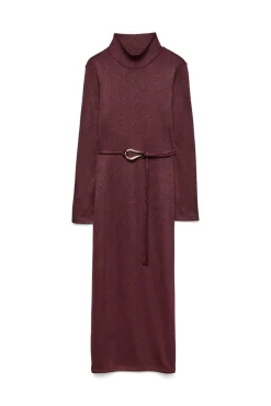 Vestido midi de malha com gola malha