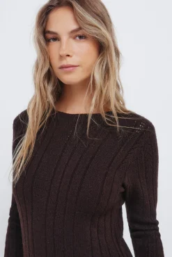 Vestido midi de malha Pointelle