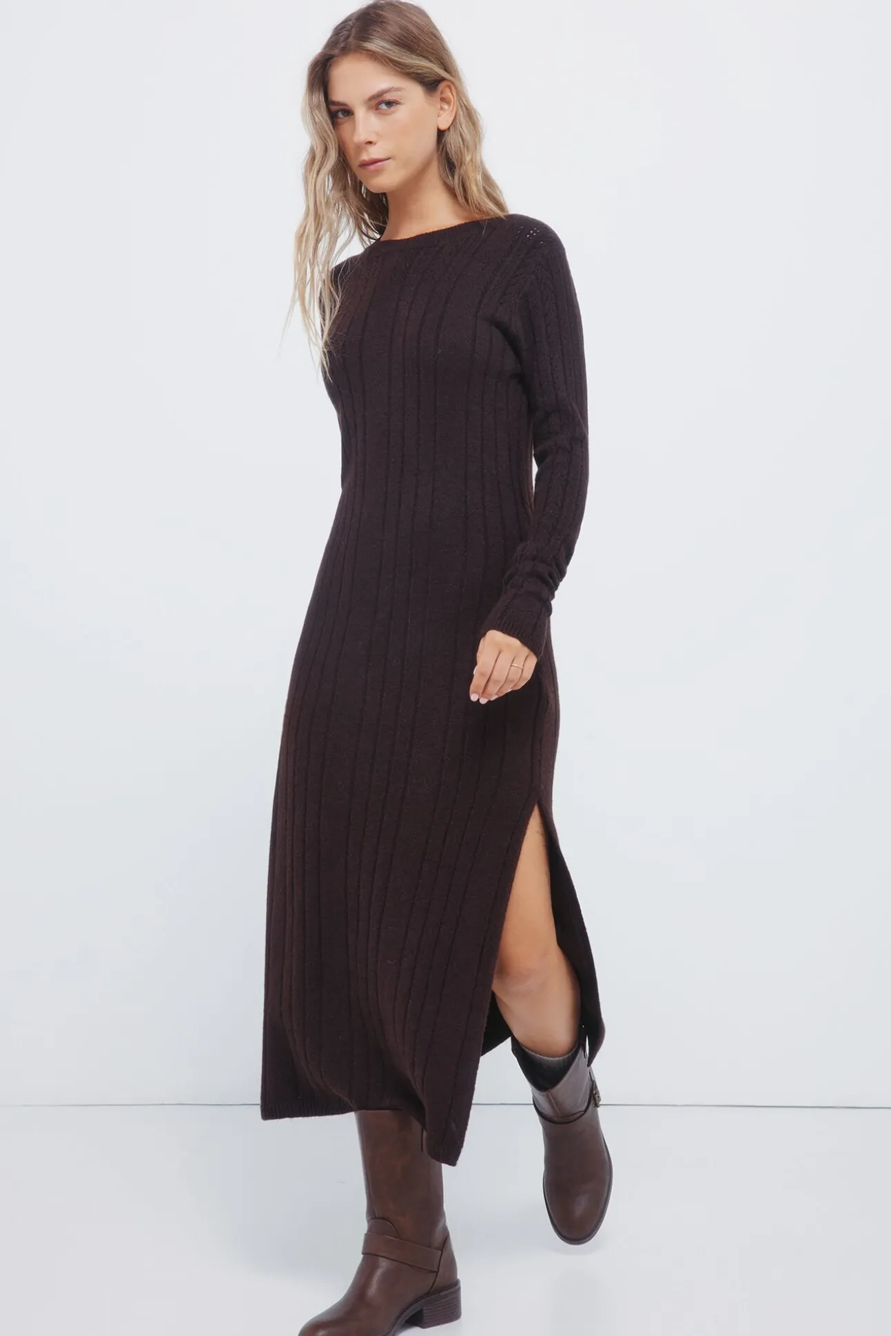Vestido midi de malha Pointelle