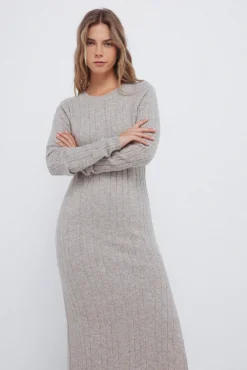 Vestido midi de malha Pointelle