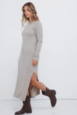 Vestido midi de malha Pointelle