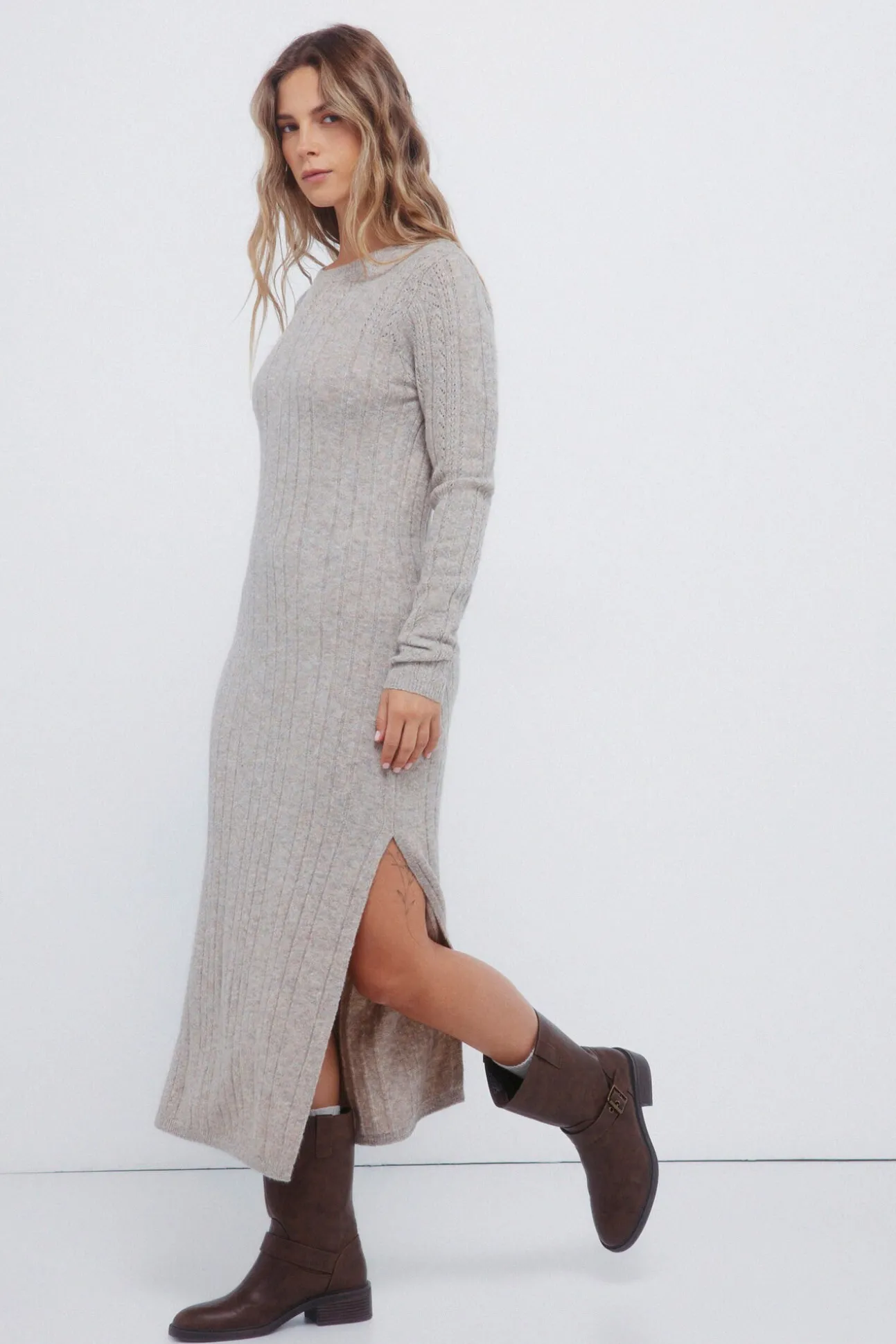 Vestido midi de malha Pointelle