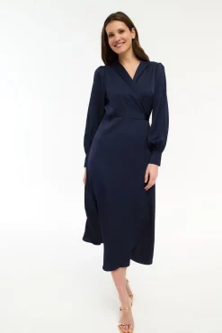 Vestido midi envolvente em cetim