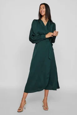 Vestido midi envolvente em cetim