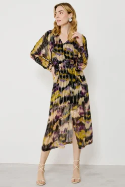 Vestido midi estampado com lurex