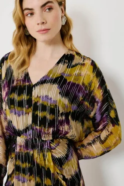 Vestido midi estampado com lurex