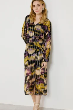 Vestido midi estampado com lurex