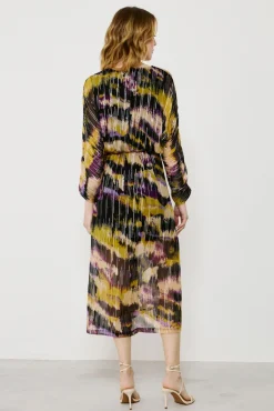 Vestido midi estampado com lurex