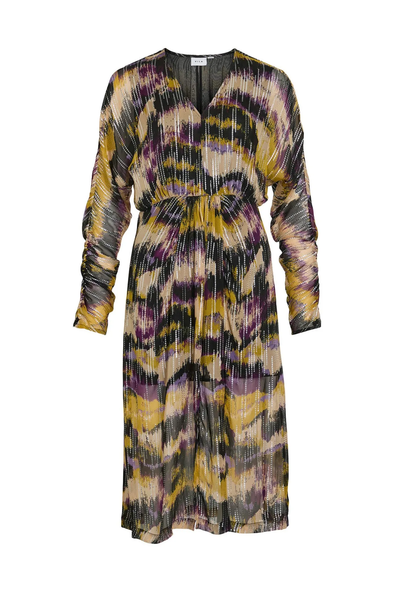 Vestido midi estampado com lurex