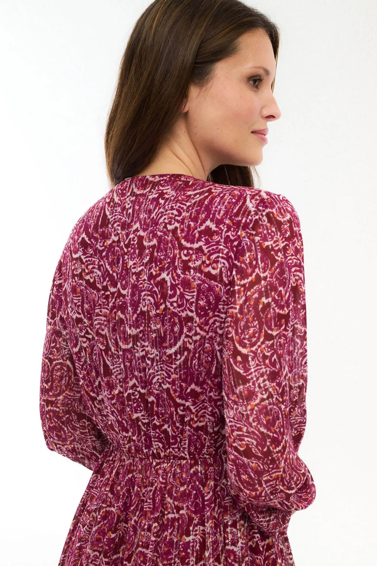 Vestido midi estampado com lurex