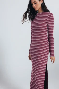 Vestido midi estruturado riscas e justo