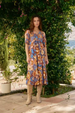Vestido midi Eve com estampado de terra