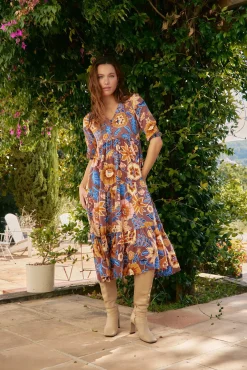 Vestido midi Eve com estampado de terra