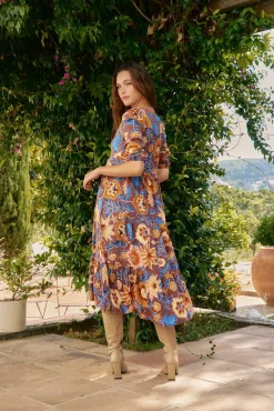Vestido midi Eve com estampado de terra