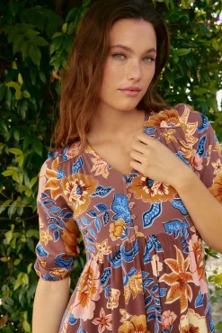 Vestido midi Eve com estampado de terra