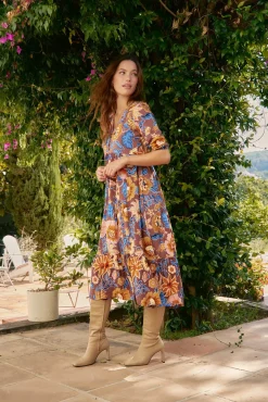 Vestido midi Eve com estampado de terra