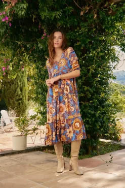 Vestido midi Eve com estampado de terra