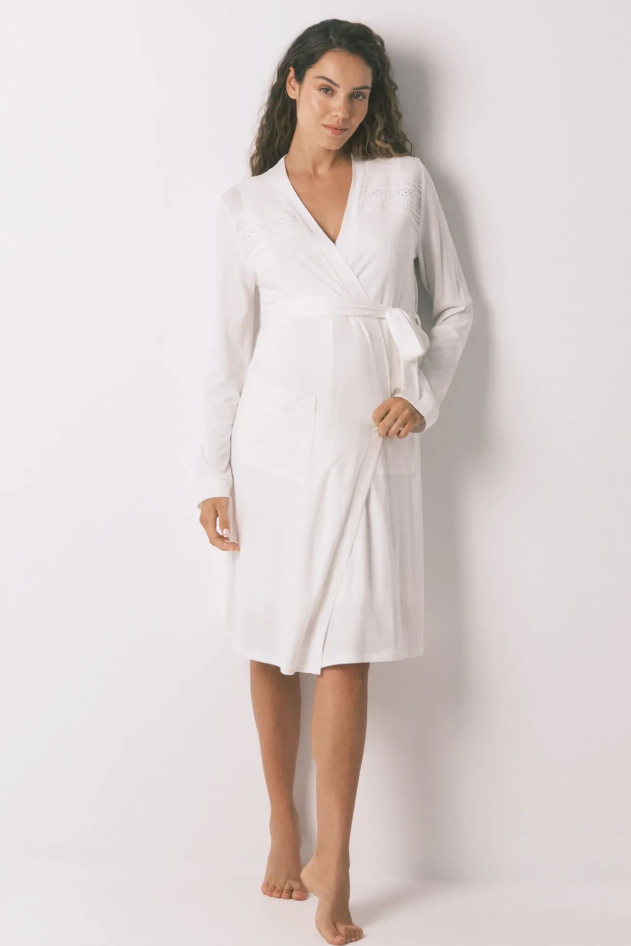 Vestido robe de maternity em algodão branco