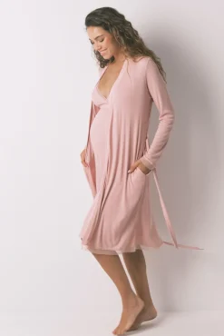Vestido robe rosa canelado para maternity